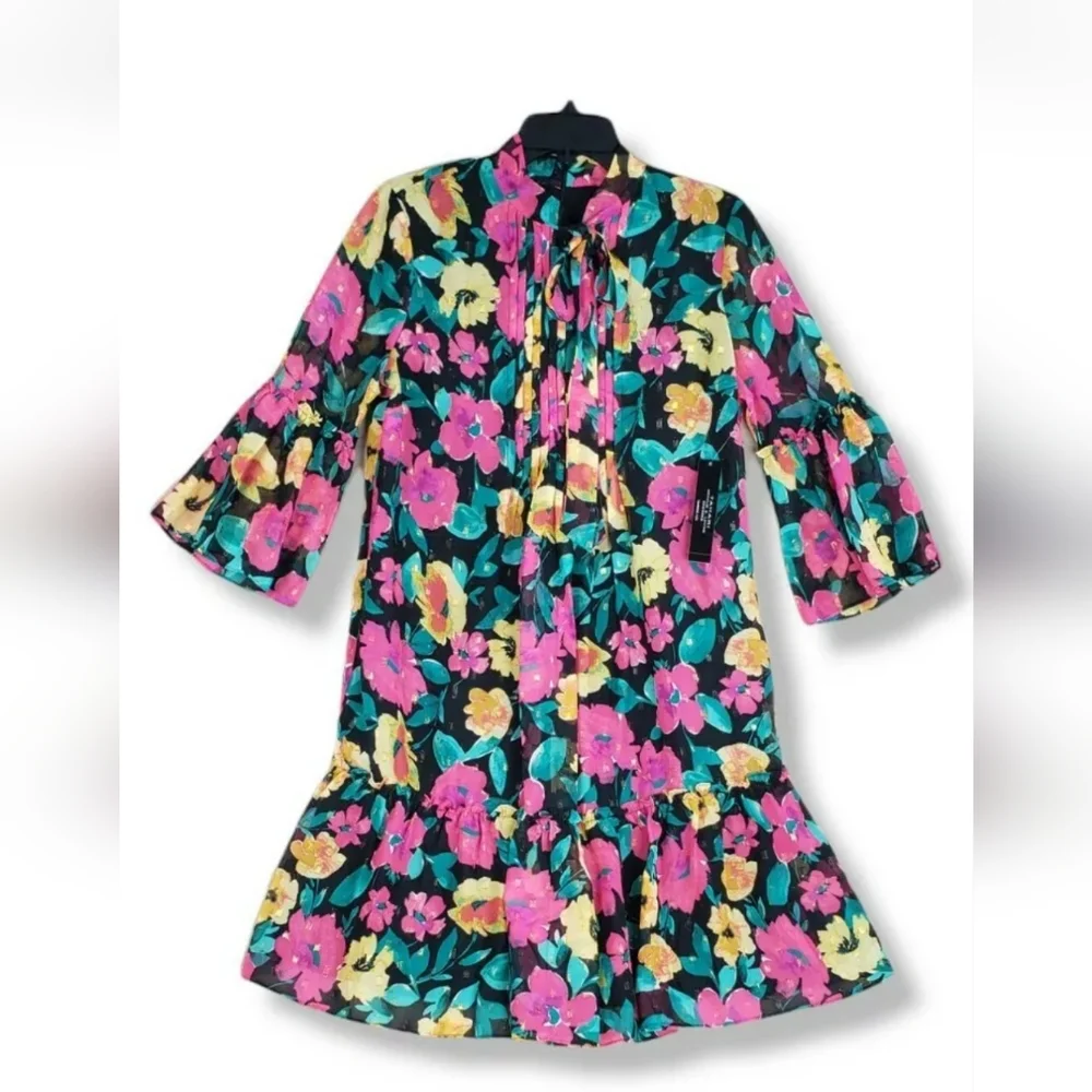 NWT Tahari Summer Shift Floral Print Mini Dress sz 10 - Picture 2 of 14